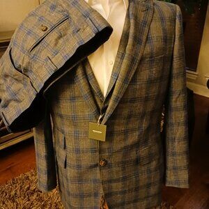 NWT Indochino Wool Blend Plaid Slim Fit 3 Piece Suit Sz 40R.